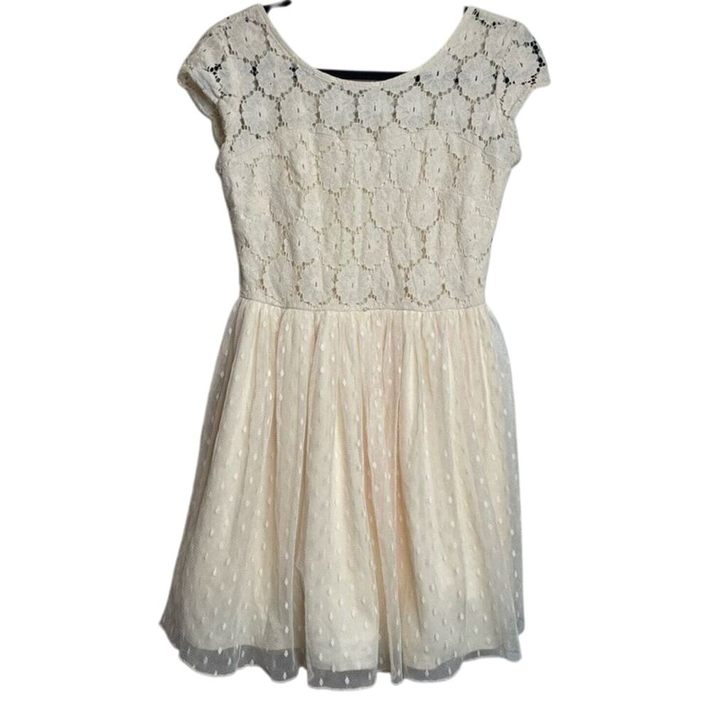 My Michelle Girls Cream Lace Fit‎ & Flare Dress Youth 9 Ivory Lined Party Cute